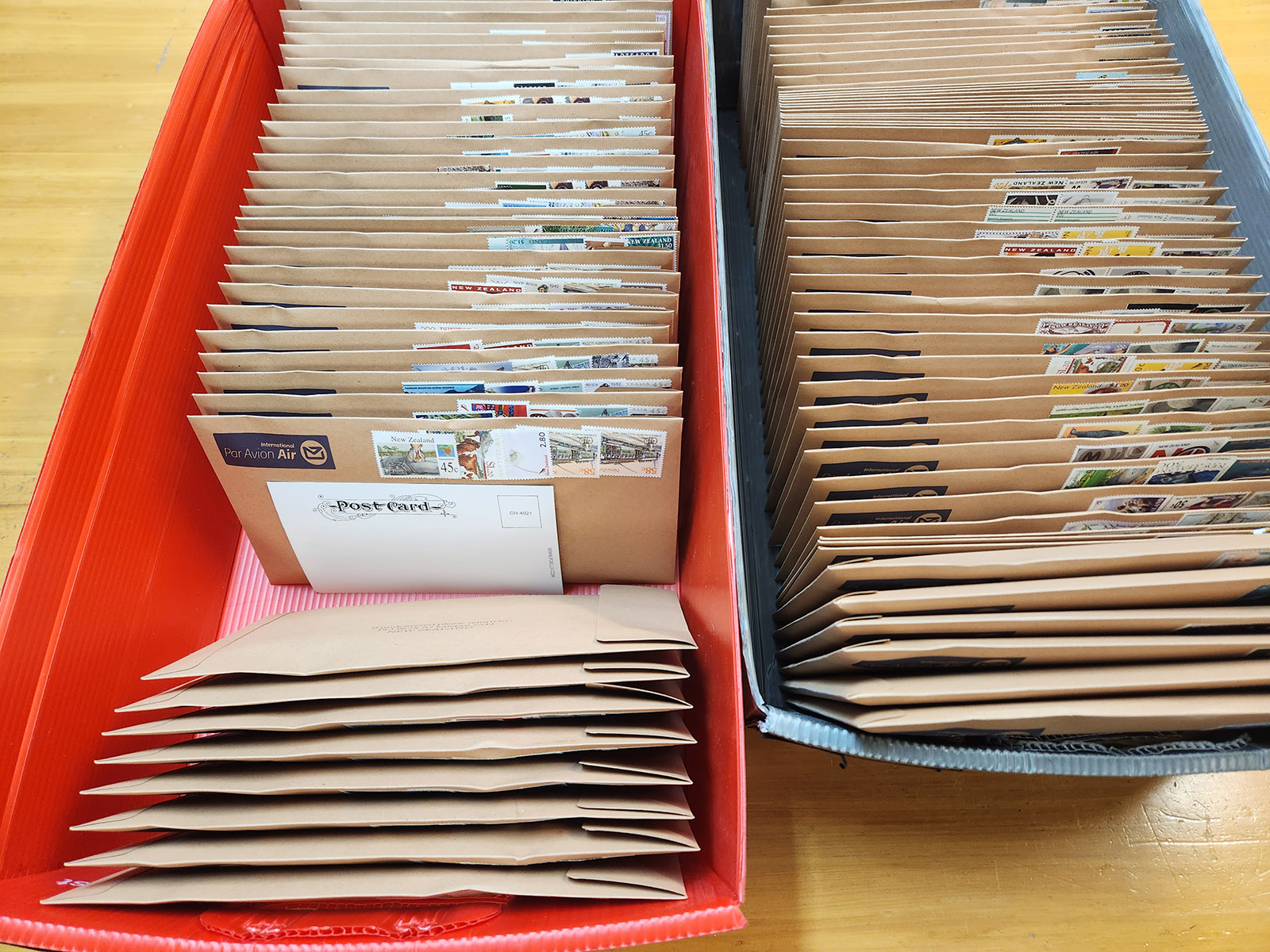 Pixiluv postcard orders being prepared for shipping